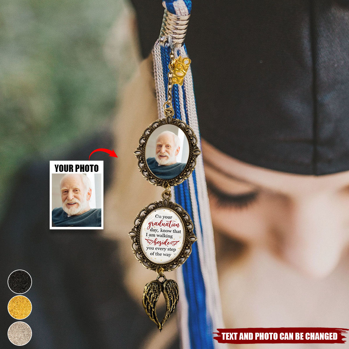 Graduation Walking Beside You Every Step - Custom Graduation Tassel Photo Charm