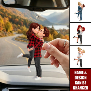 Personalized Acrylic Car Ornament, Romantic Kissing Couple Figure, Sweet Lovers Gift For Couple
