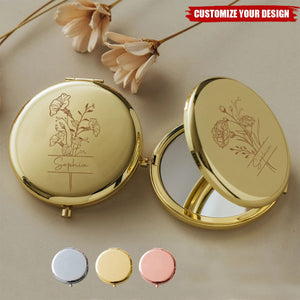 Personalized Pocket Mirror - Custom Birth Flower Name Gift