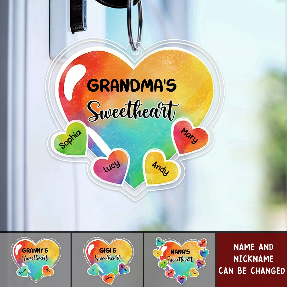 Grandma's Sweetheart With Grandchildren - Personalized Grandma Keychain