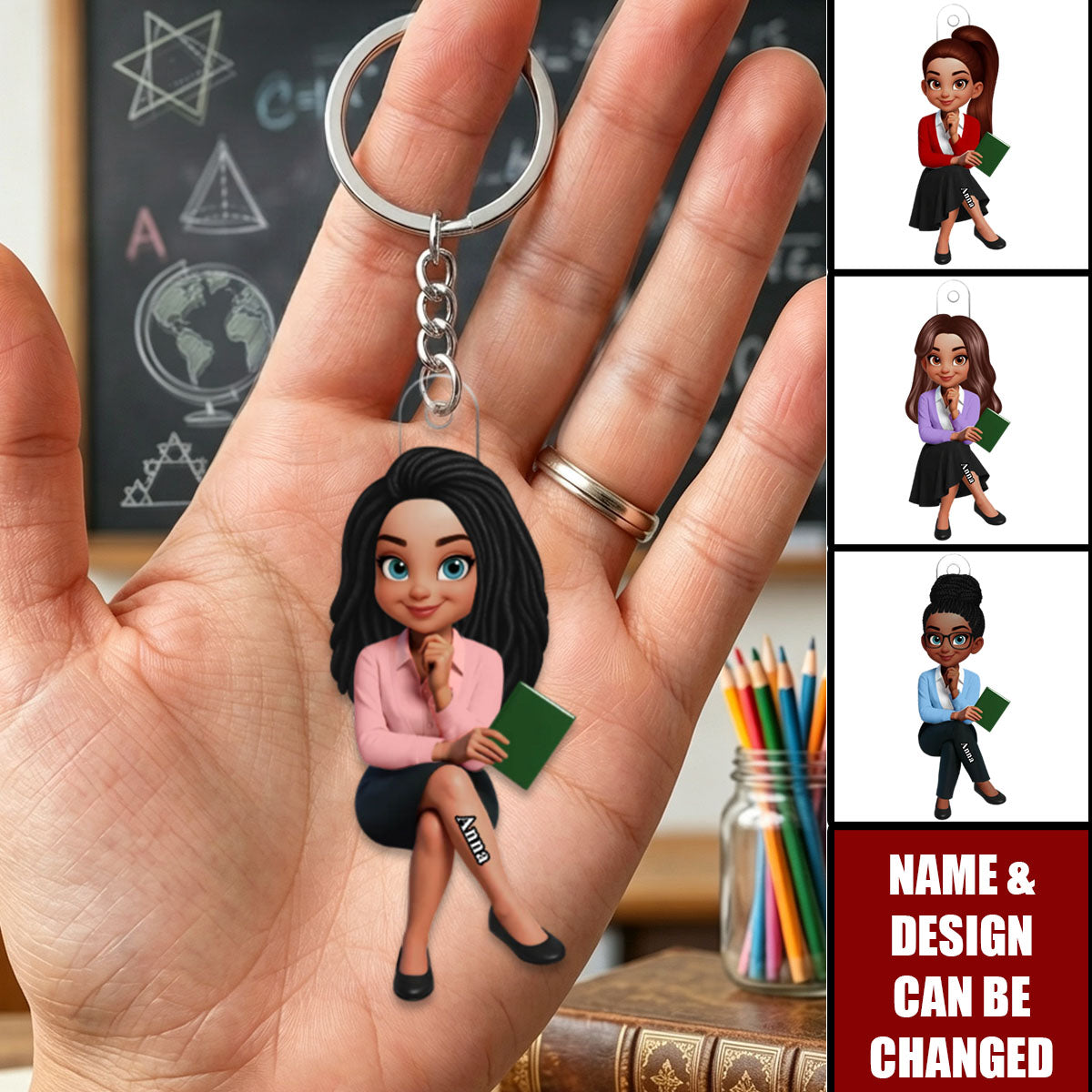 Teach Love Changes Life - Personalized Acrylic Keychain - African American Teacher Appreciation Gift