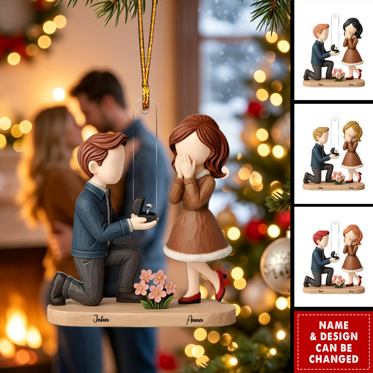 Personalized Couple Marriage Proposal Christmas Ornament, Custom She Said Yes Ornament, Engagement Gift For Couples, Newly Engaged Keepsake