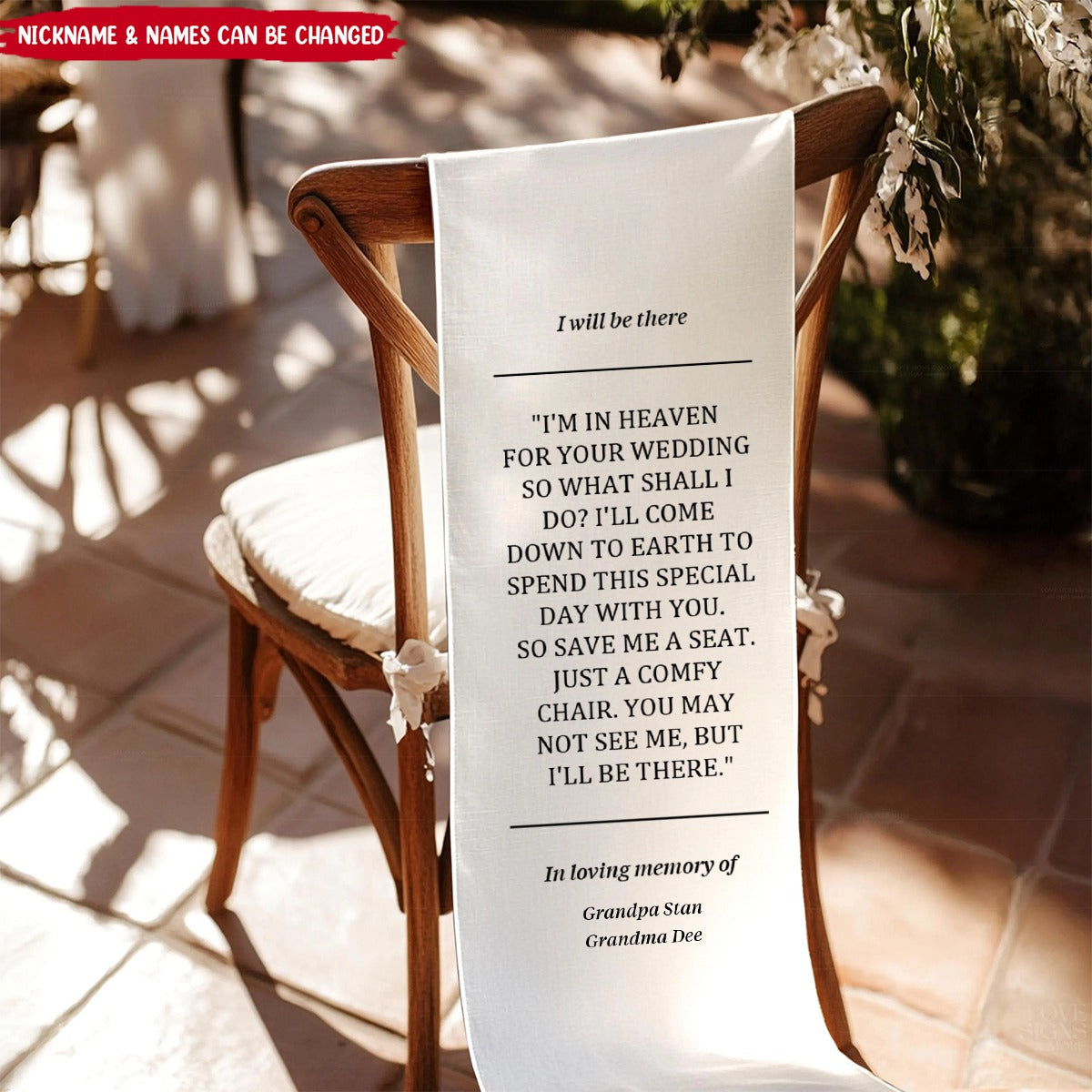 Reserved Wedding Memorial Chair Sign - Personalized Memorial Wedding Sign