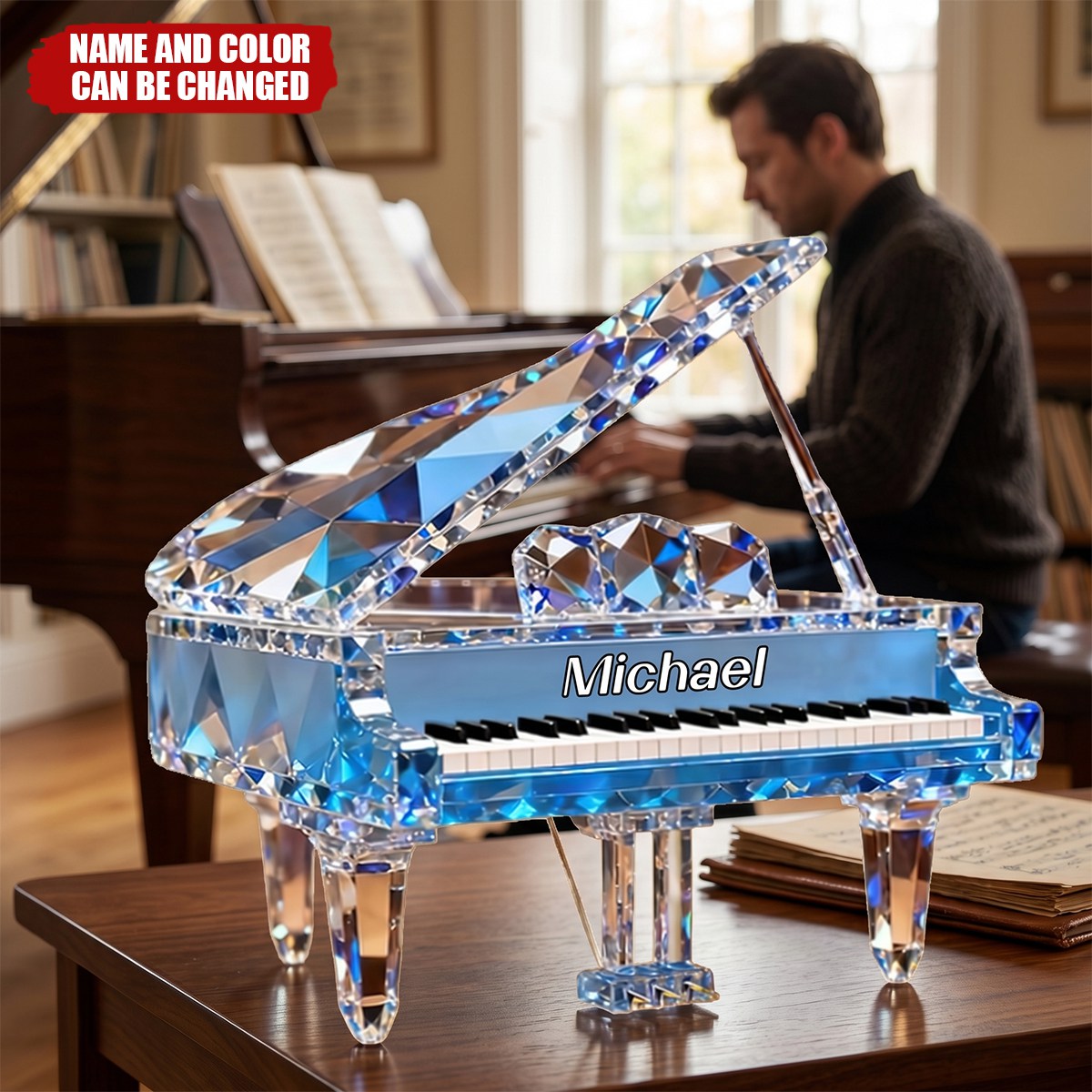 Personalized Piano Music Crystal Effect Acrylic Block Plaque, Unique Gift For Pianist