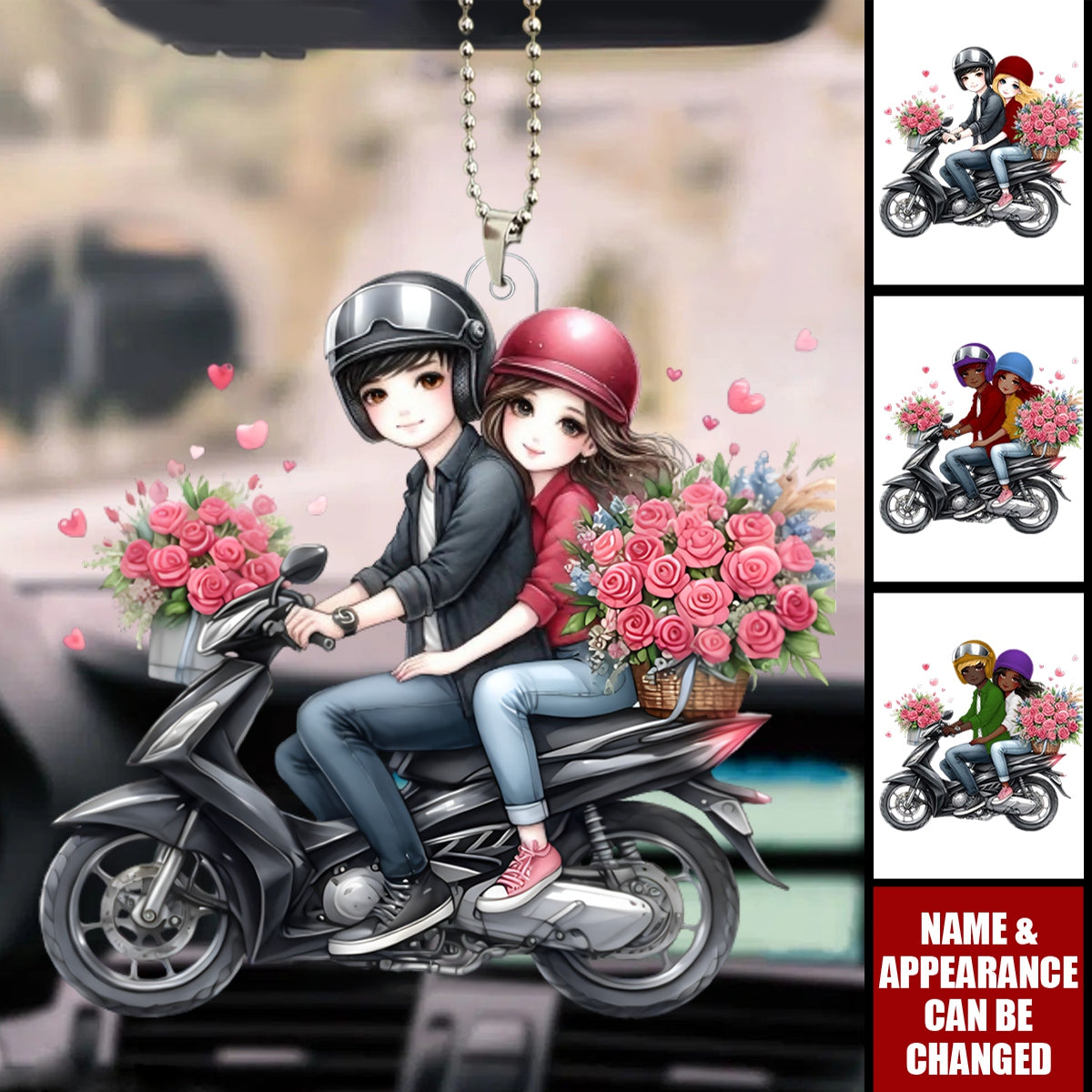 Motorcycle Couple - Personalized Acrylic Car Ornament - Valentine's Day Gift for Him, Gift for Her