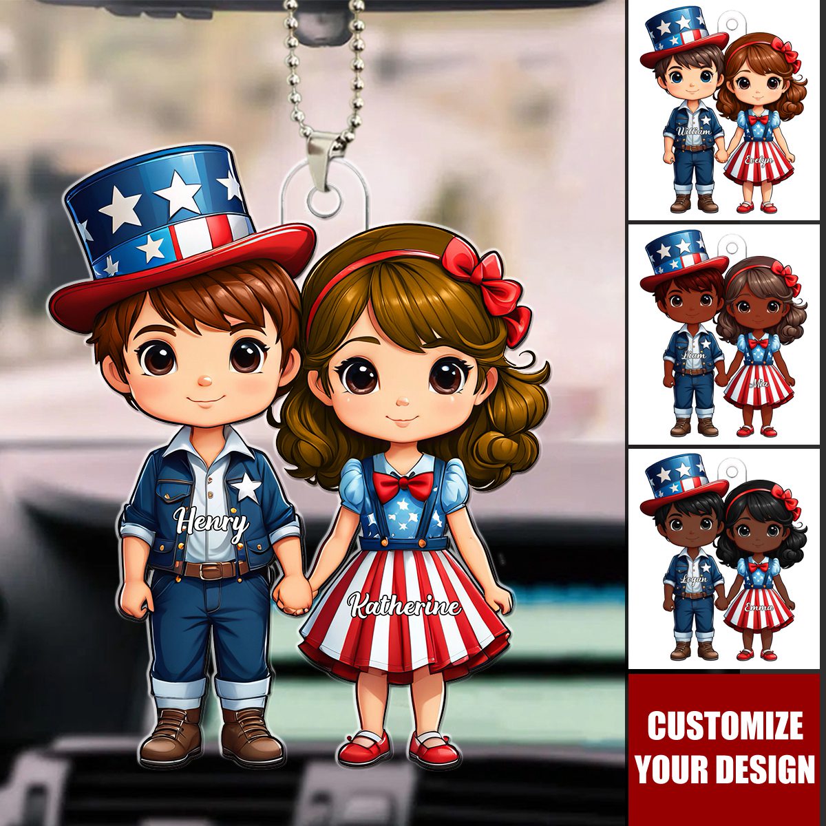 Patriotic Couple - Personalized Acrylic Car Ornament