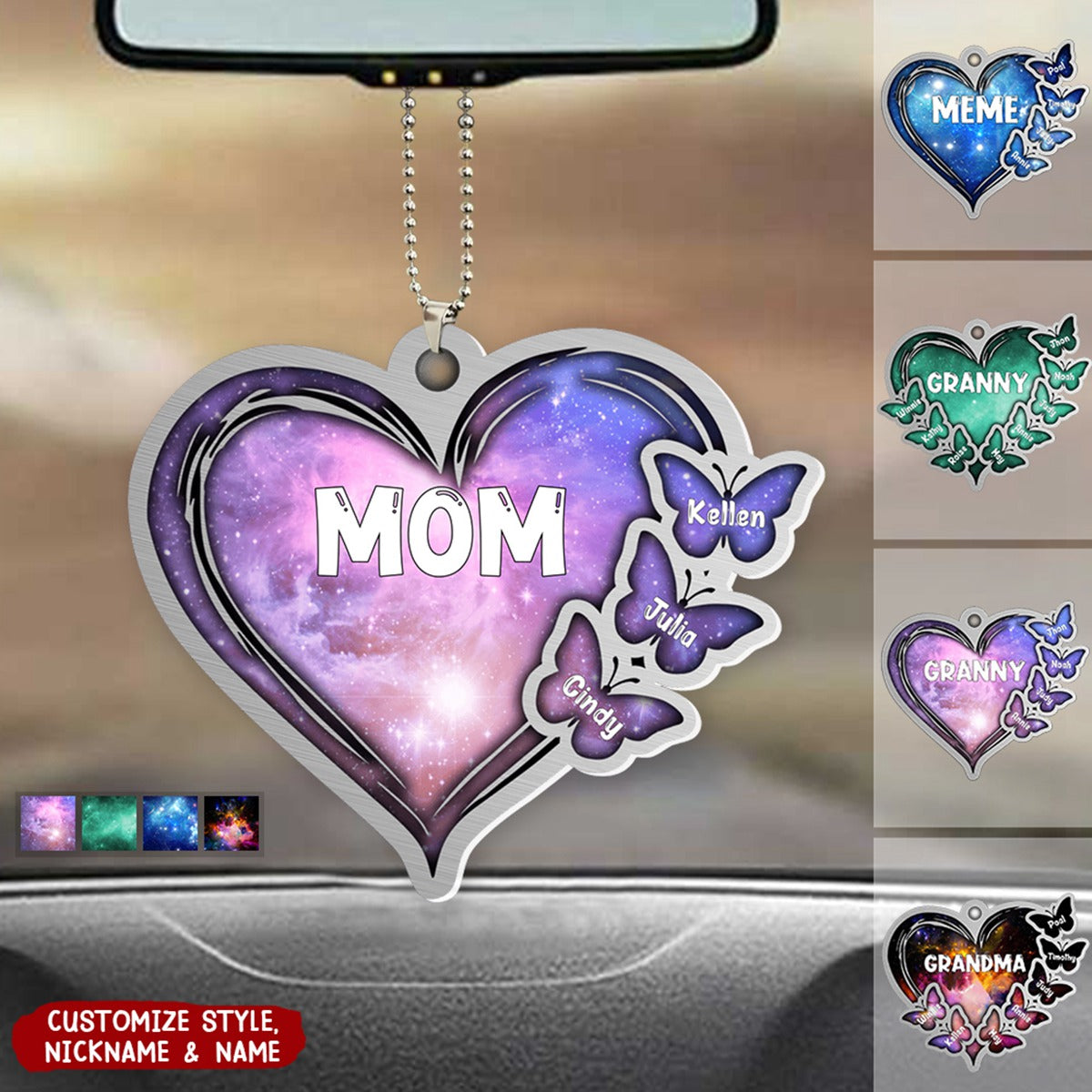 Personalized Nebula Butterfly On Heart Acrylic Ornament