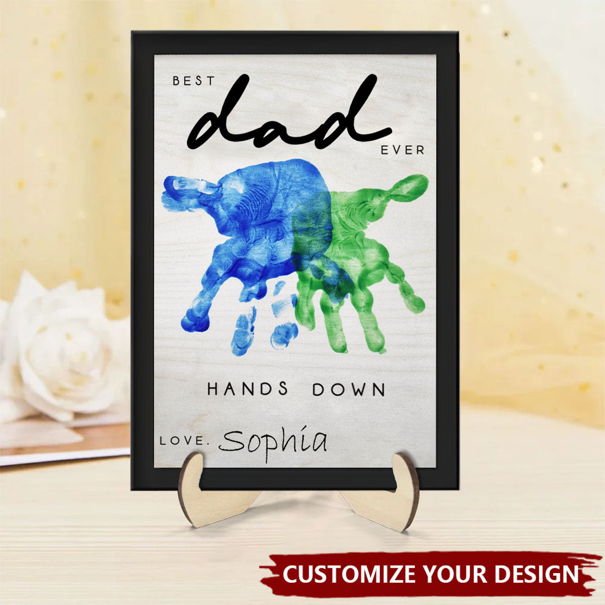 Hands Down Best Dad Ever - Personalized Engraved 2-Layer Wooden Sign, Handmade Fathers Day Gift