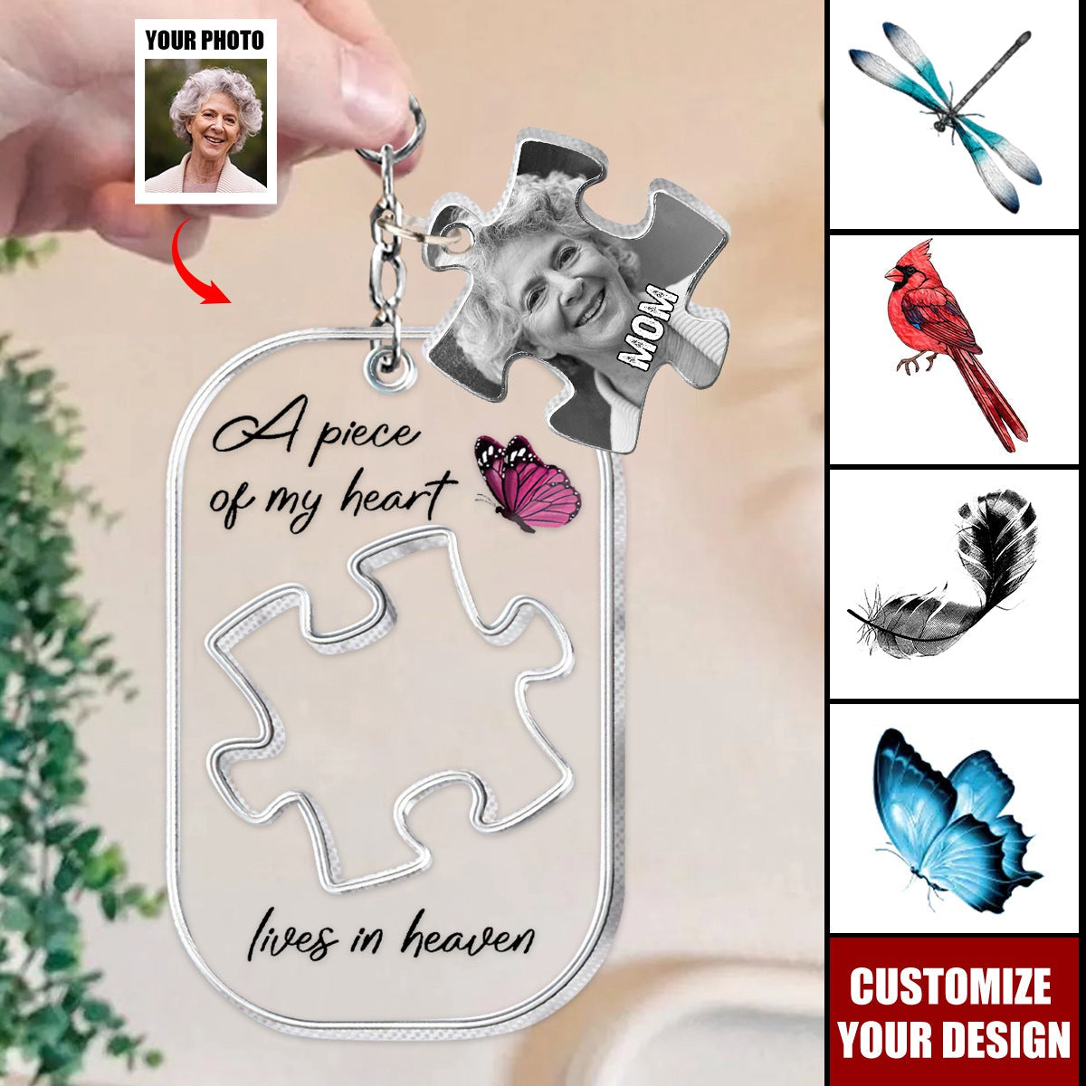 A Piece Of My Heart Lives In Heaven - Personalized Memorial Keychain