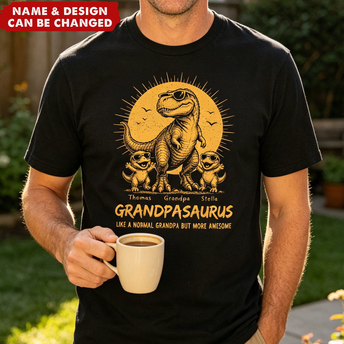 Retro Yellow Vintage Grandpasaurus - Personalized Shirt - Funny Father's Day Gift For Dad, Husband