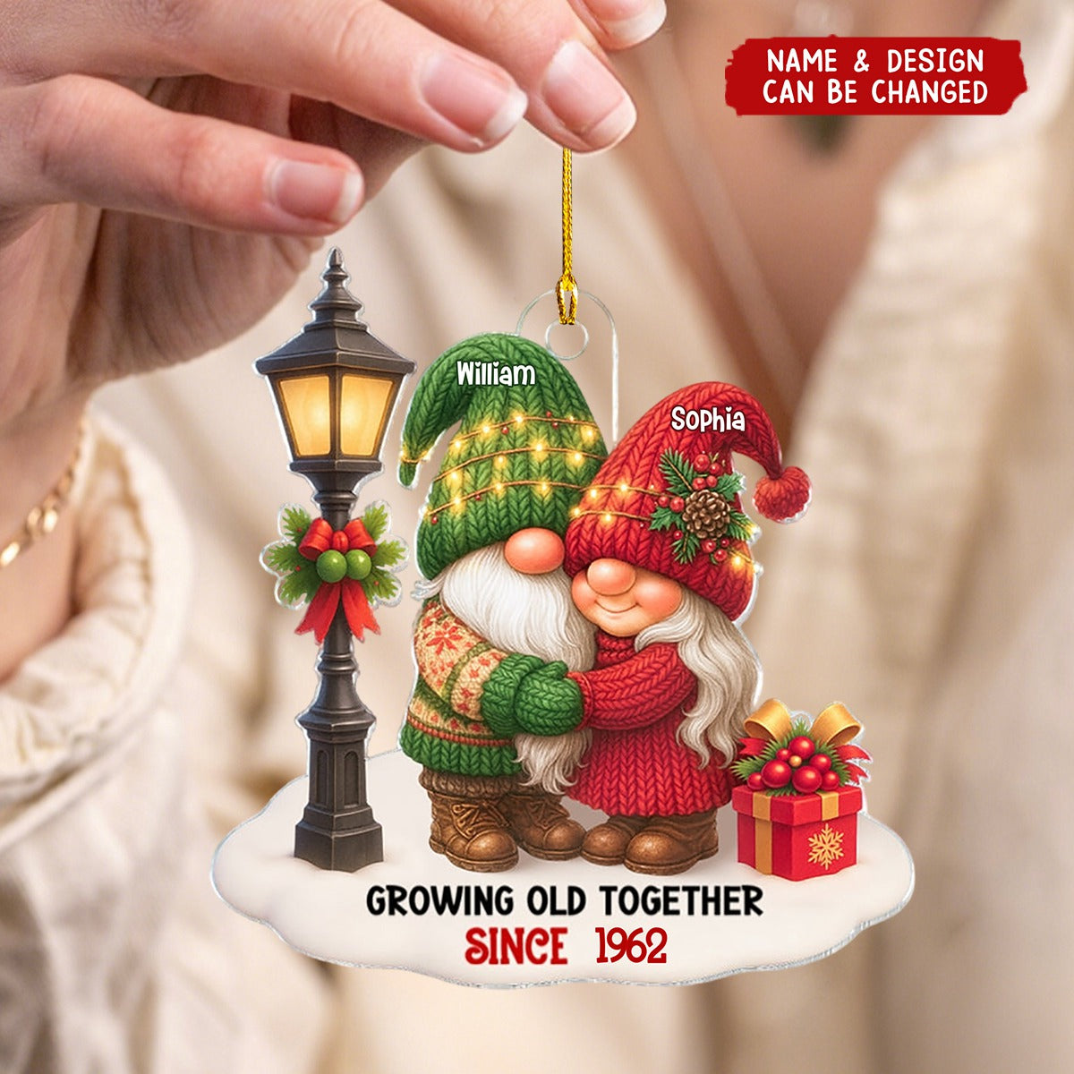 Dwarf Christmas Couple Growing Old Together Personalized Acrylic Ornament