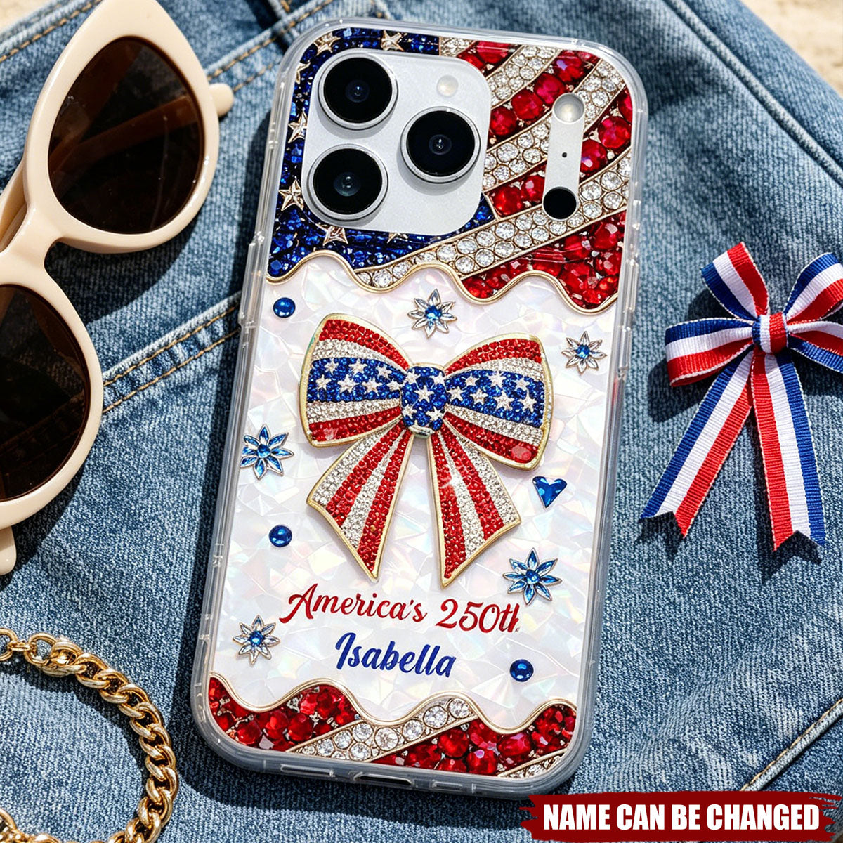 America's 250th Bow, Personalized Clear Phone Case, Gift For Her
