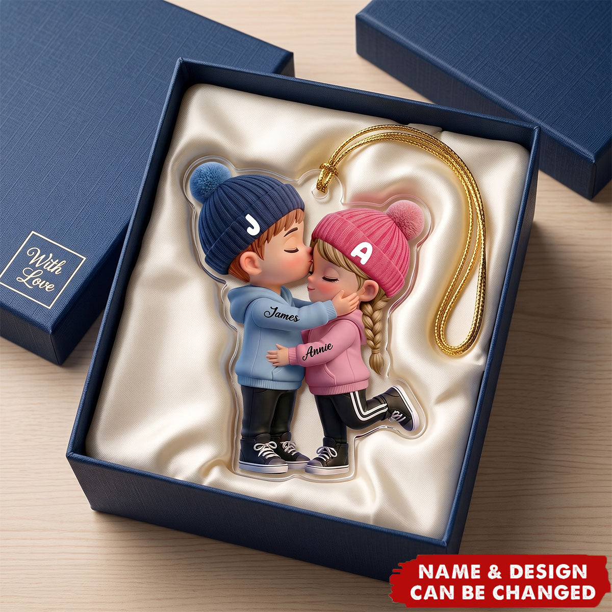 Kissing Couple Car Charm in Soft Colors - Personalized Acrylic Custom Shape Ornament