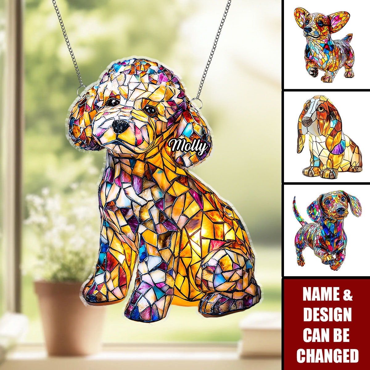 Personalized Dog Window Hanging Suncatcher Ornament