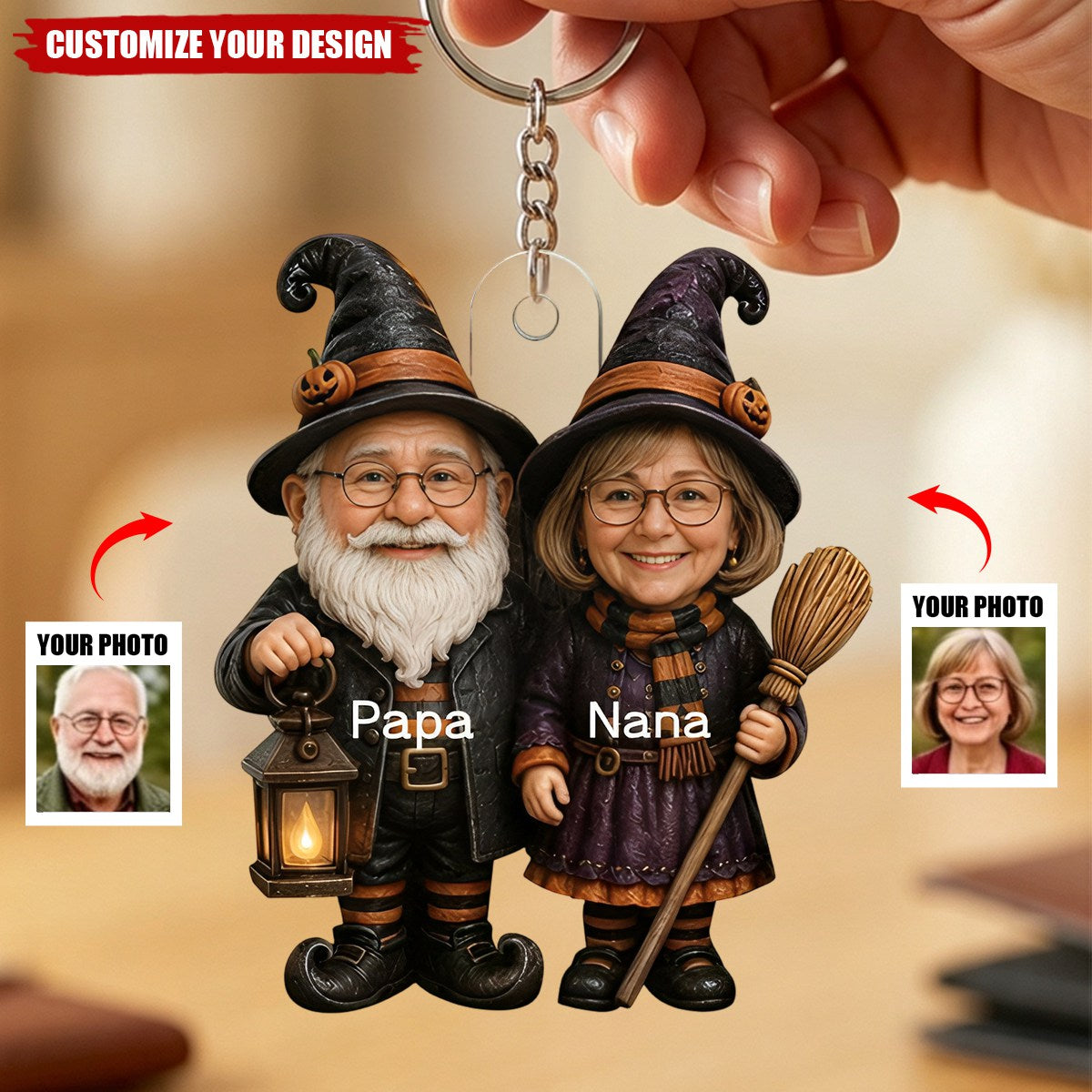 Personalized Grandparents Acrylic Keychain, Spooky Family Keepsake