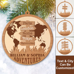 Travel Adventures Personalized 2-Layer Wooden Christmas Ornament, Gift For Travel Lovers
