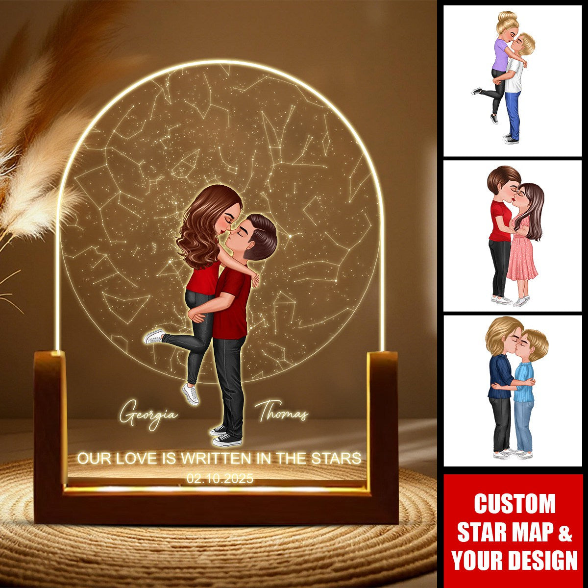 Couple Hugging Kissing - Personalized Star Map LED Night Light
