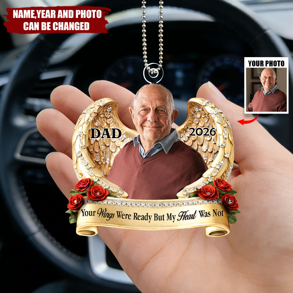 Your Wings Were Ready But My Heart Was Not - Personalized Car Acrylic Hanging Ornament