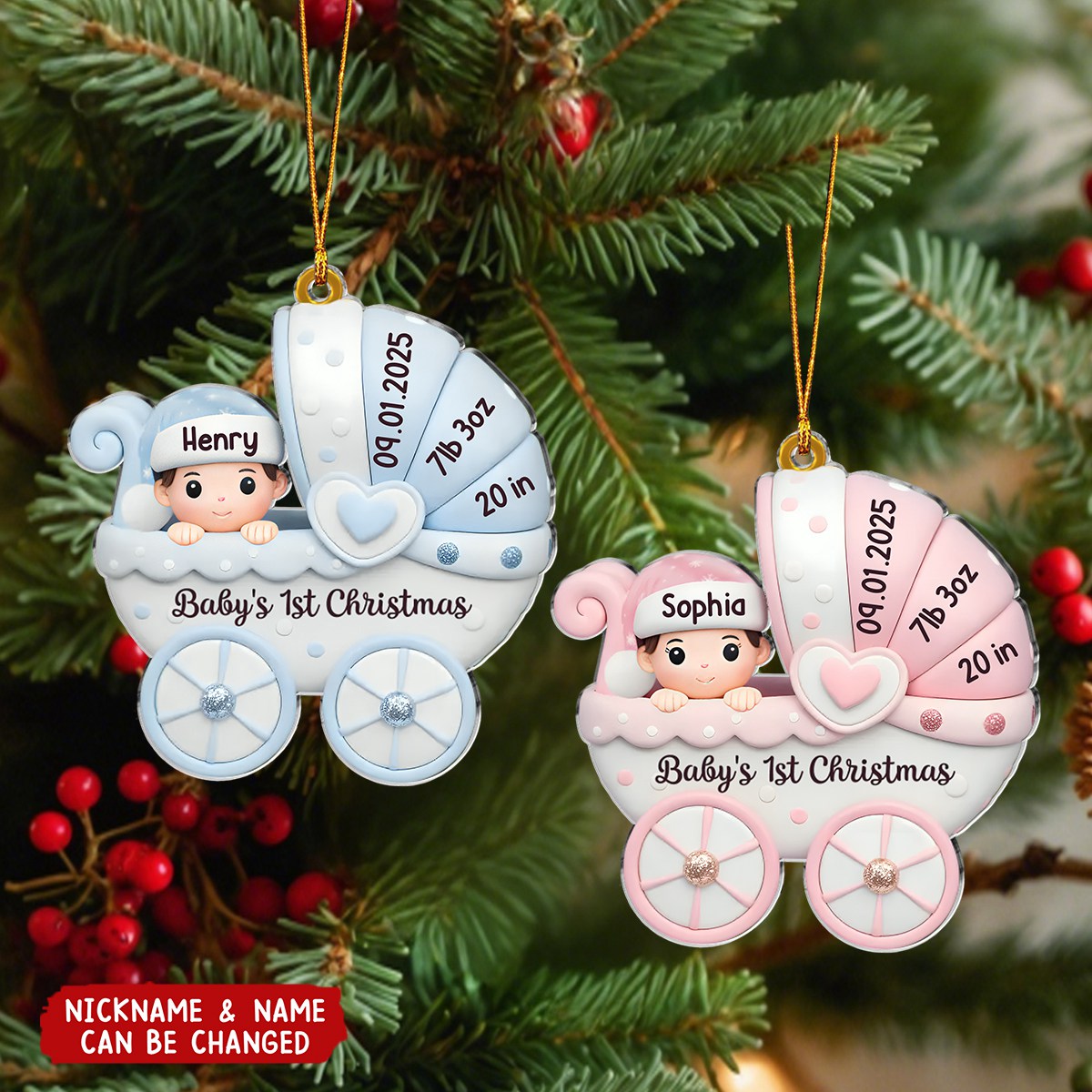 Custom Acrylic Ornament - Personalized Christmas Baby Shower