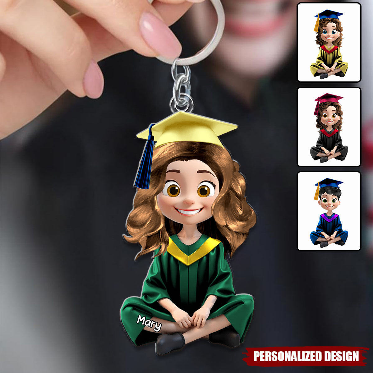 Graduation Cap And Animated Character, Personalized Keychain, Gift For Graduates