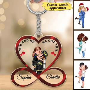 Infinity Heart Couple Hugging Kissing Personalized Acrylic Keychain - Anniversary Gift For Couple