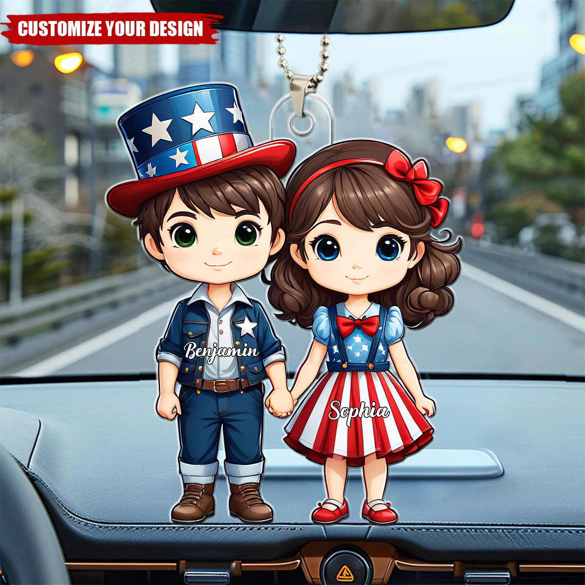 Patriotic Couple - Personalized Acrylic Car Ornament