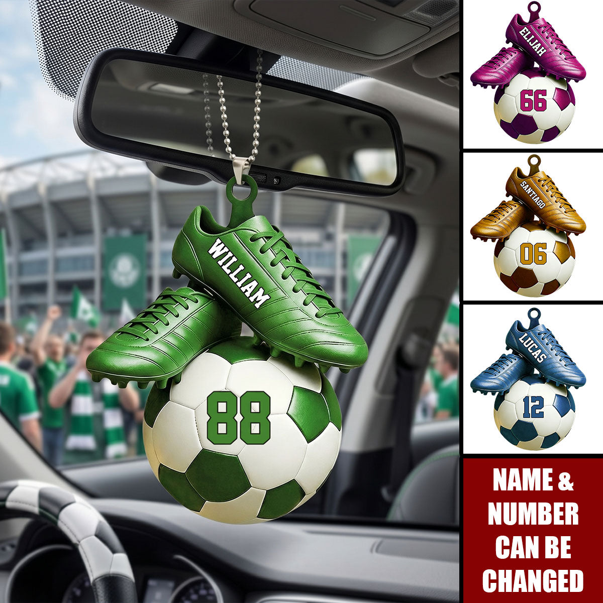Personalized Soccer Acrylic Car Ornament - Custom Name & Jersey Number Gift for Fans