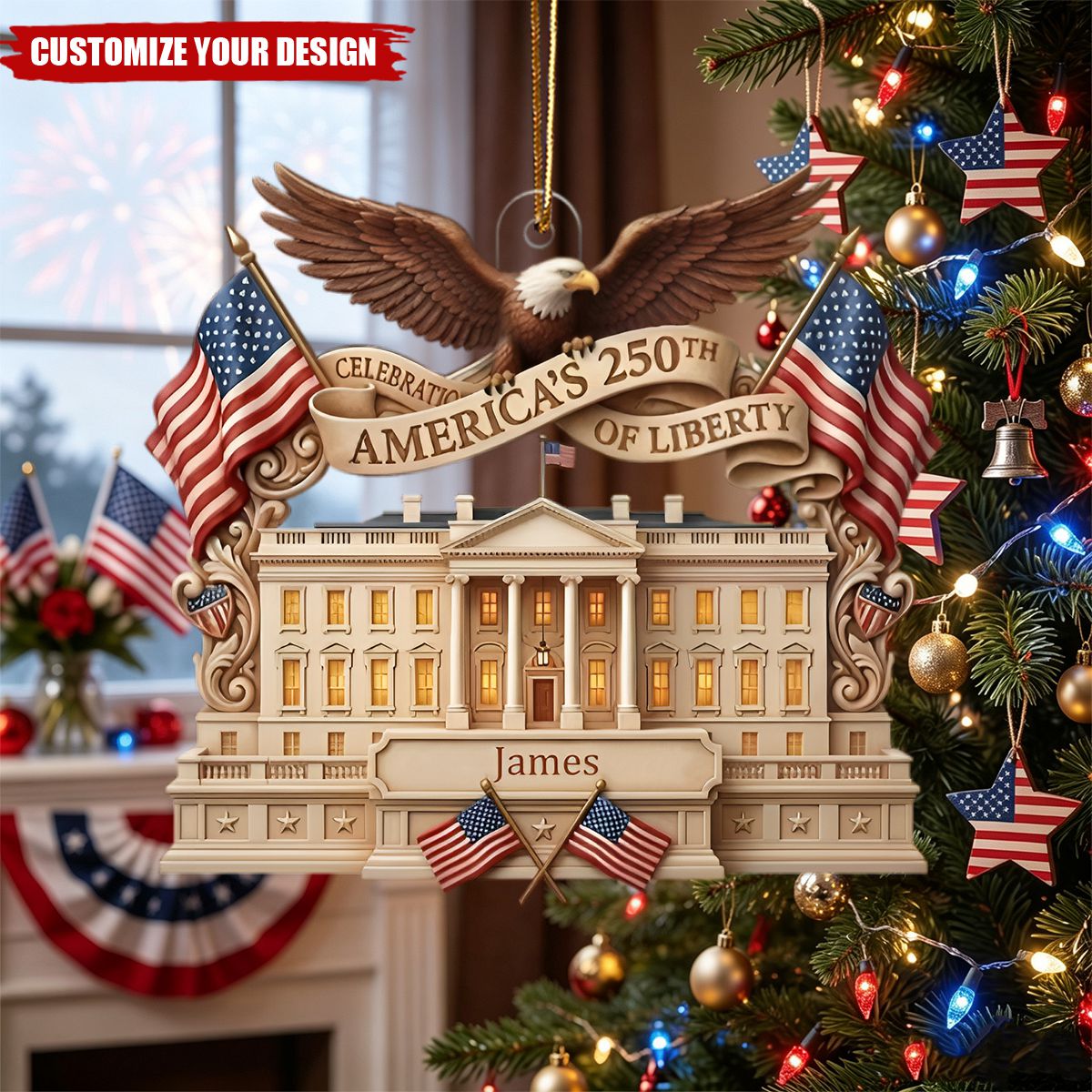 Personalized Happy 250th Anniversary America Acrylic Ornament, 1776-2026 USA Semiquincentennial Custom Patriotic Christmas Tree Decor