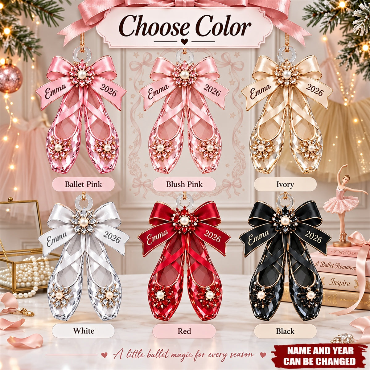 Personalized Ballet Shoes Acrylic Ornament — Gift For Ballerinas & Dance Lovers