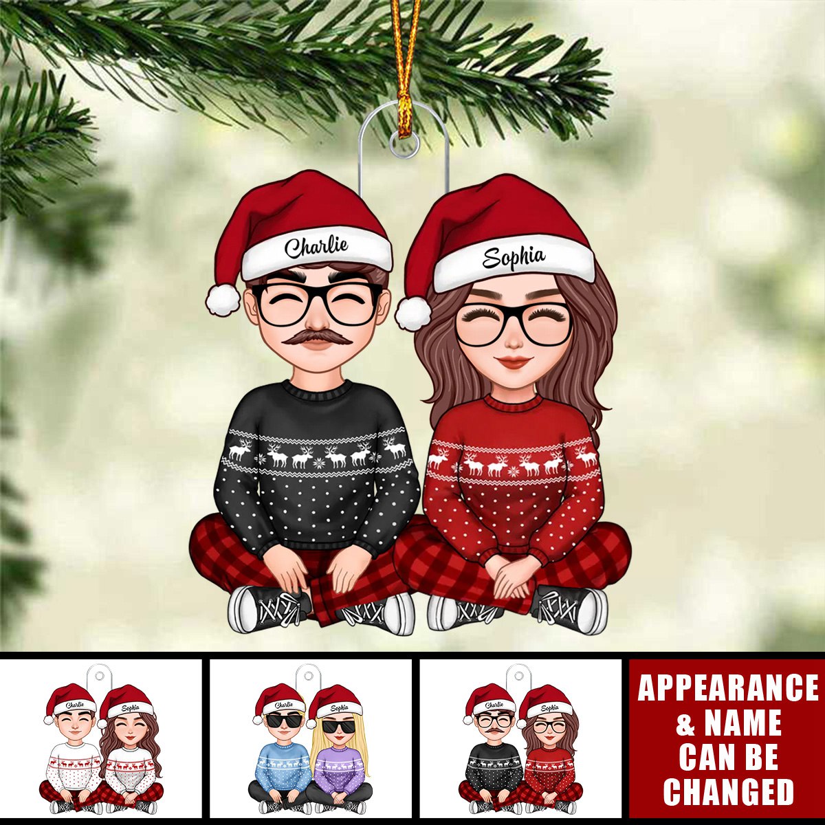 Sitting Couple -  Personalized Acrylic Ornament, Christmas Gift for Couple
