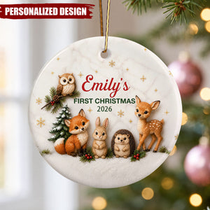 Personalized Baby First Christmas Woodland Animals Ceramic Ornament
