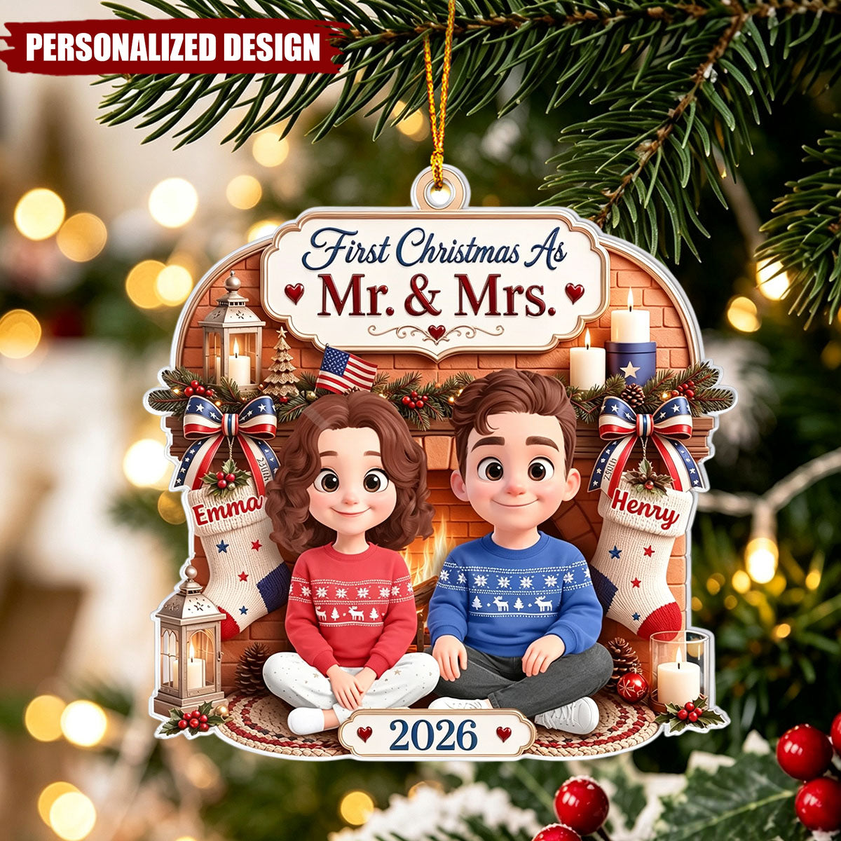 Custom First Christmas Acrylic Ornament - Personalized Anniversary Christmas Wedding Gifts