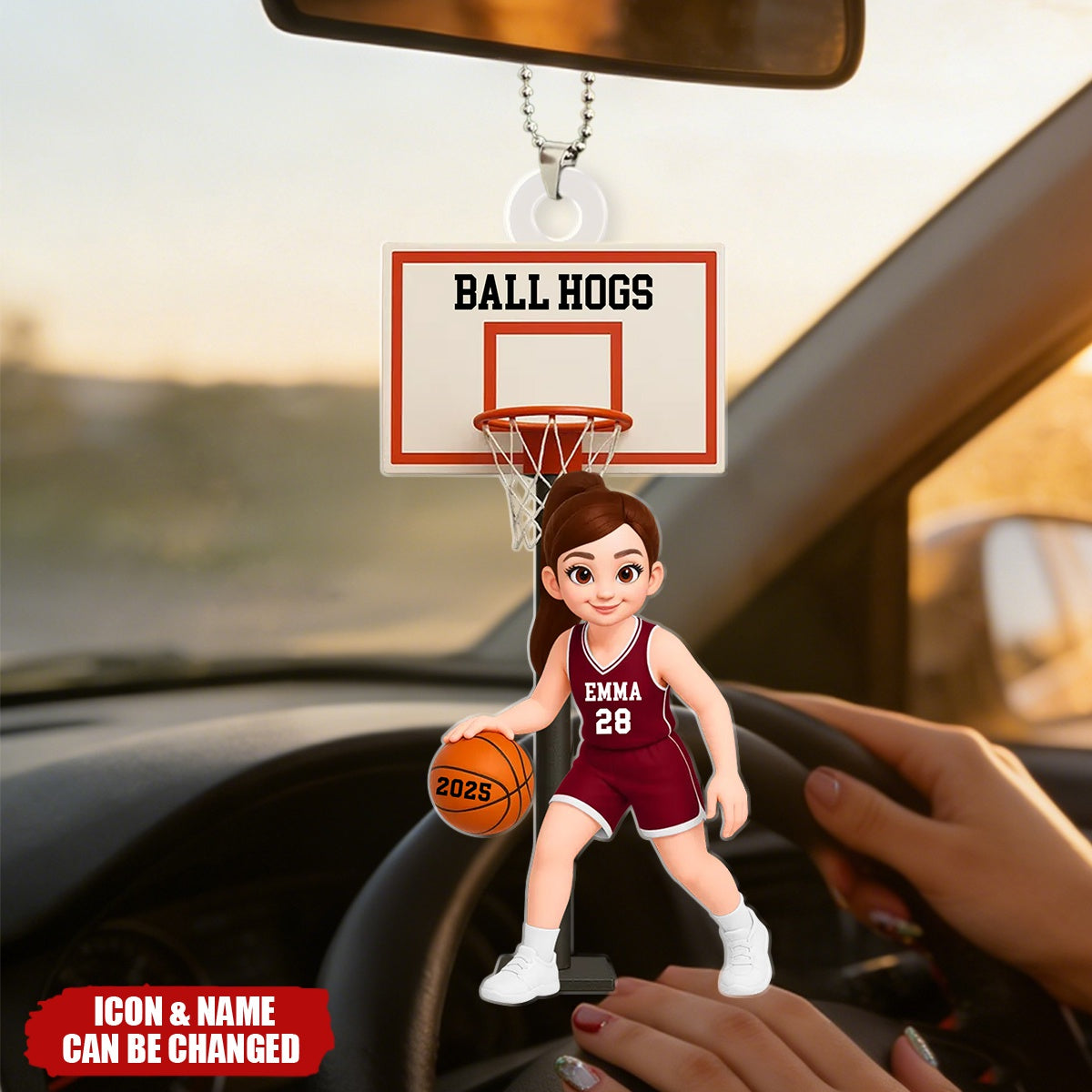 Basketball Girl Playing On Court - Personalized Acrylic Car Ornament - Gift For Girls