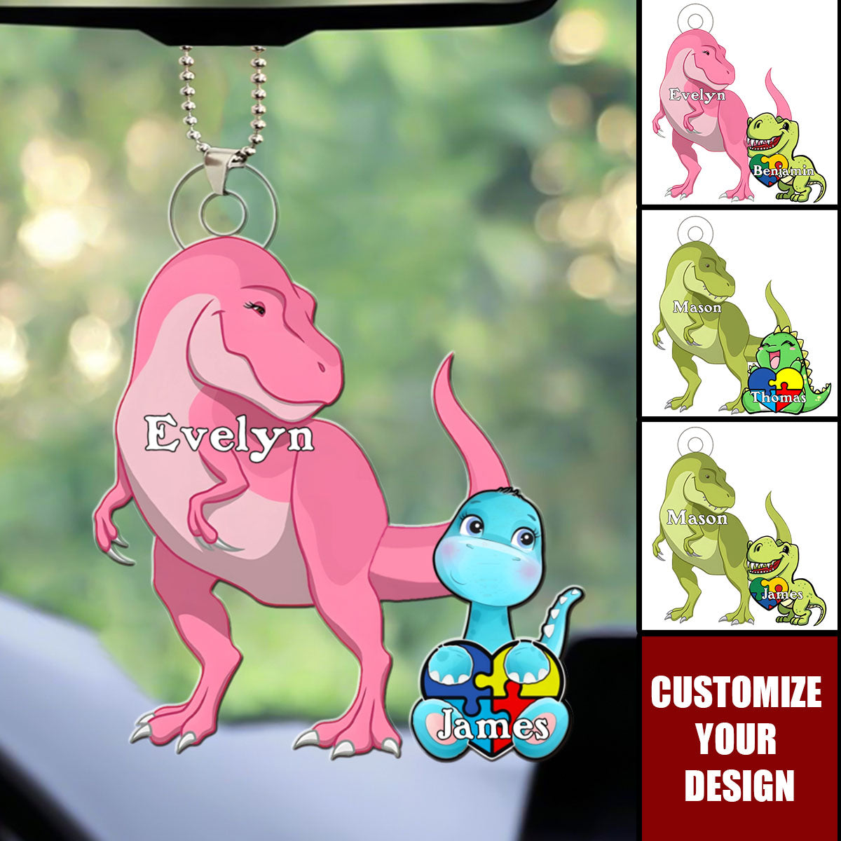 Proud Momsaurus Personalized Acrylic Car Ornament, Gifts For Autism Mom