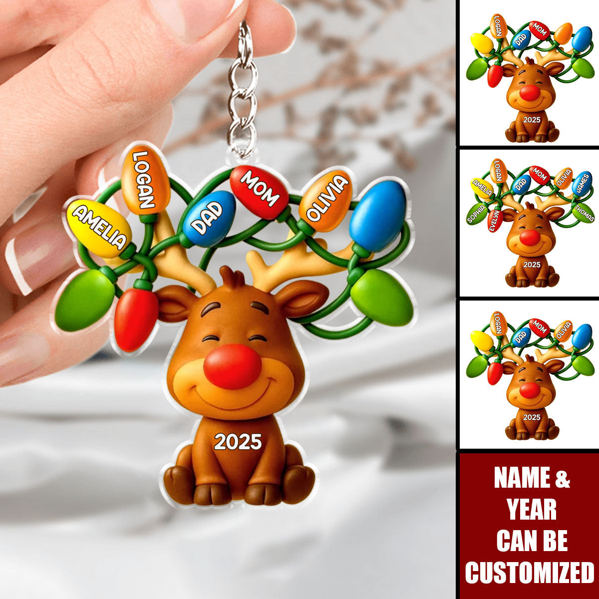 Our Reindeer Crew - Personalized Acrylic Keychain, Gifts For Mom, Dad, Kids