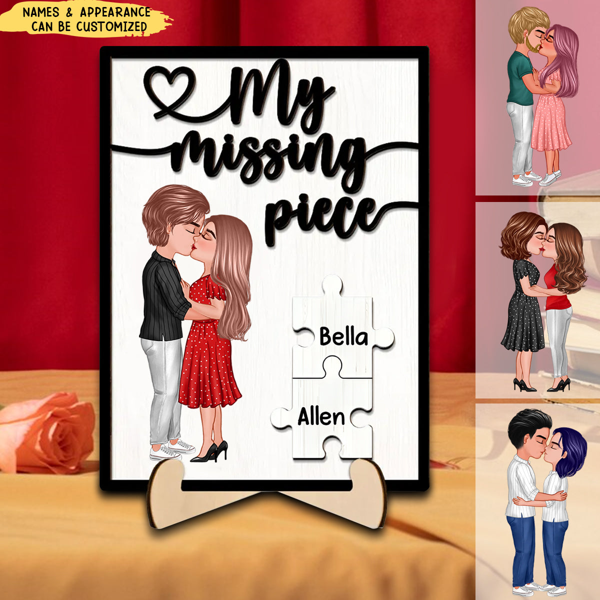 My Missing Piece - Personalized 2-Layered Wooden Plaque With Stand, Valentine's Day Gift For Couple