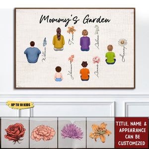 Vintage Birth Month Flowers Garden With Grandkids Names Personalized Poster - Mother's Day Gift For Grandma Mom Auntie