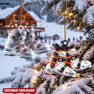 Custom Name Ski Boots Christmas Ornament - Personalized Christmas Tree Hanging Decor