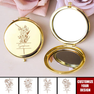 Personalized Pocket Mirror - Custom Birth Flower Name Gift