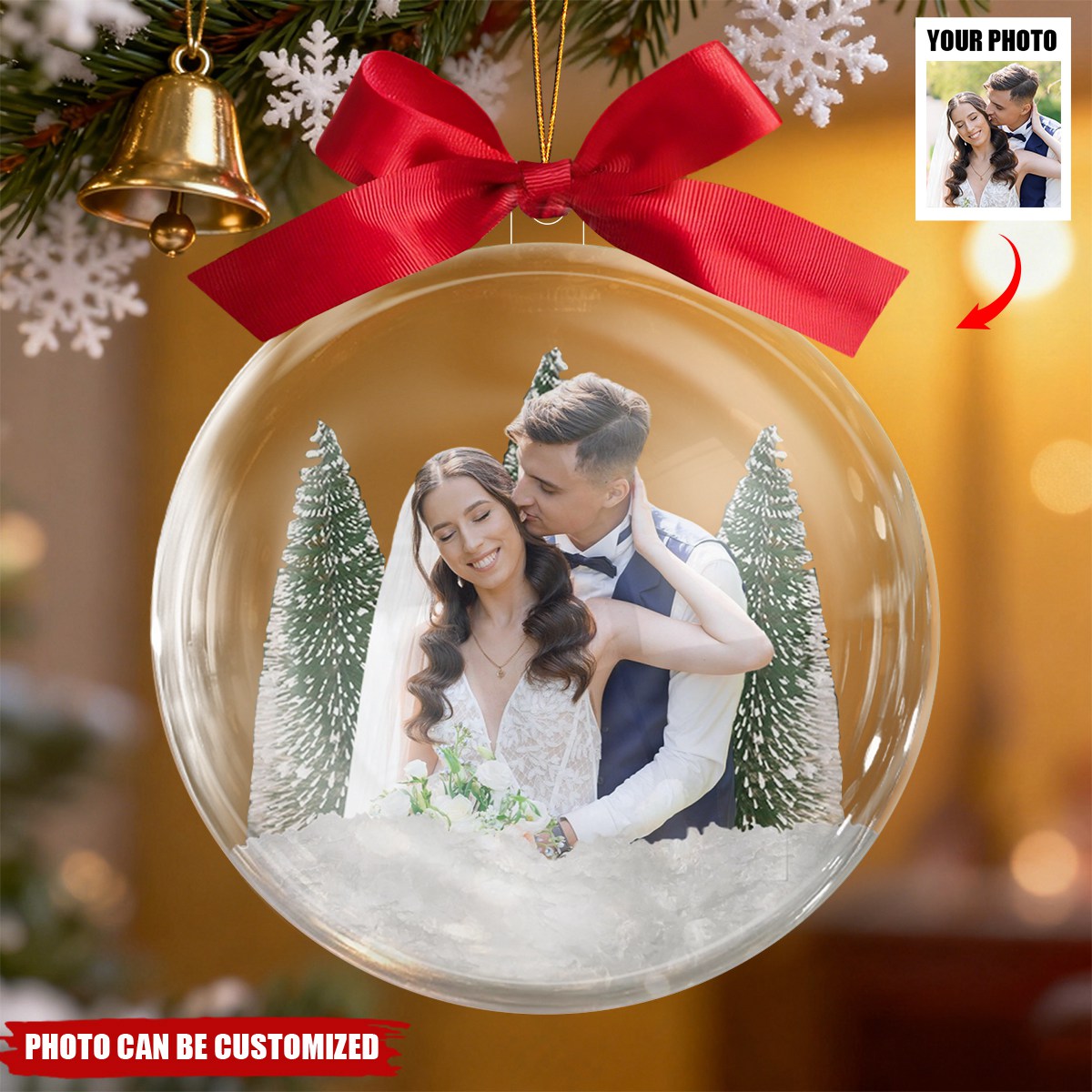 Custom Photo Wedding Dreams In A Snow Globe - Personalized Acrylic Ball Ornament