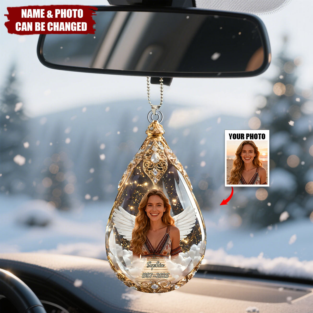 Custom Photo Car Ornament - Personalized Christmas Memorial Sympathy Gifts For Loss Of Mom, Dad
