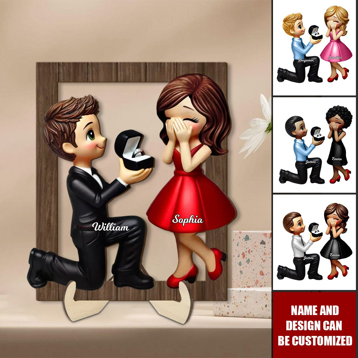 Marriage Proposal "She Said Yes!" - Personalized 2-layer Wooden Plaque, Just Engaged Gifts For Couple