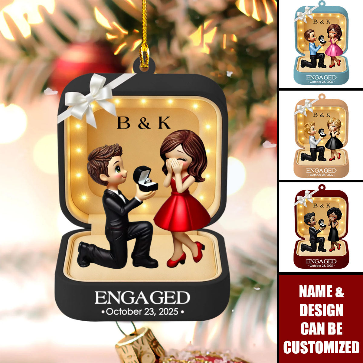 First Christmas Engaged - Personalized Christmas Acrylic Ornament, Anniversary Gift For Couple