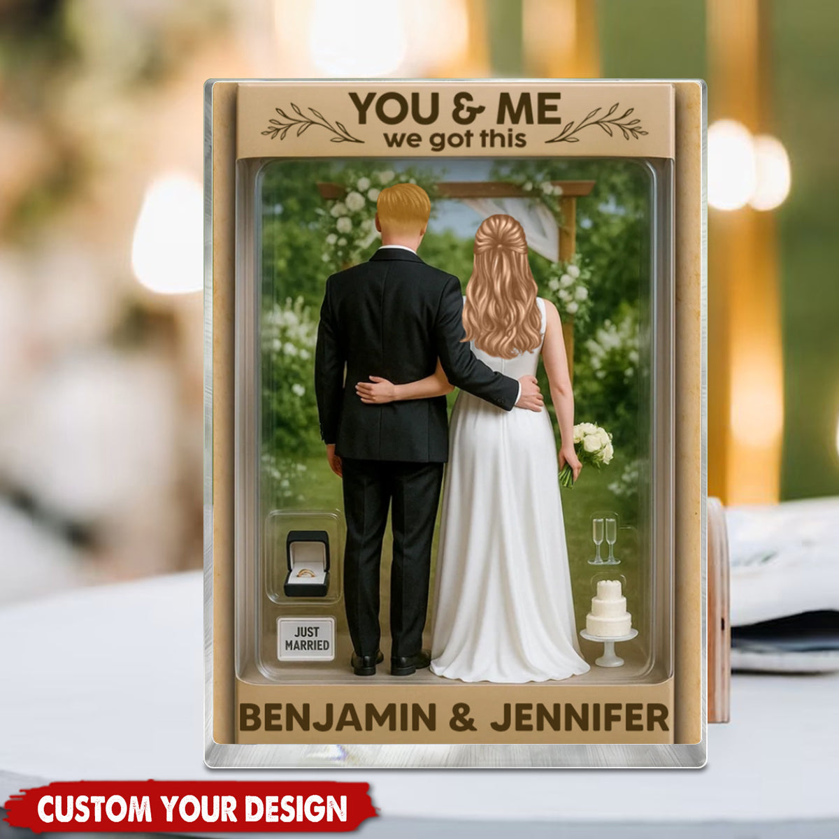 Bride & Groom Couple Garden Wedding Theme - Personalized Acrylic Block Plaque