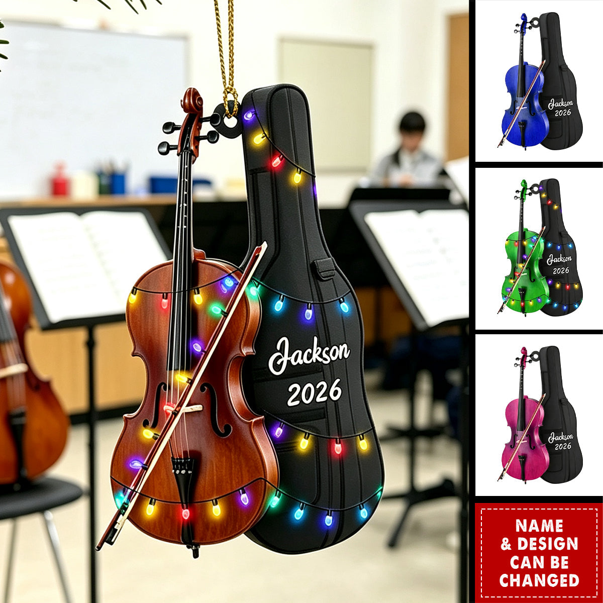 Personalized Cello Instrument Music Ornament, Cello Tree Ornament