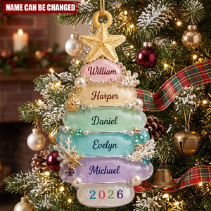 Custom Sea Glass Tree 2026 Ornament, Personalized Beach Family Christmas Decor, Ocean Lover Ornament
