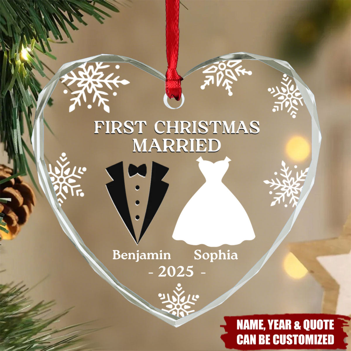 Our First Christmas As Husband And Wife - Personalized Heart Glass Ornament, Anniversary Christmas Wedding Gifts