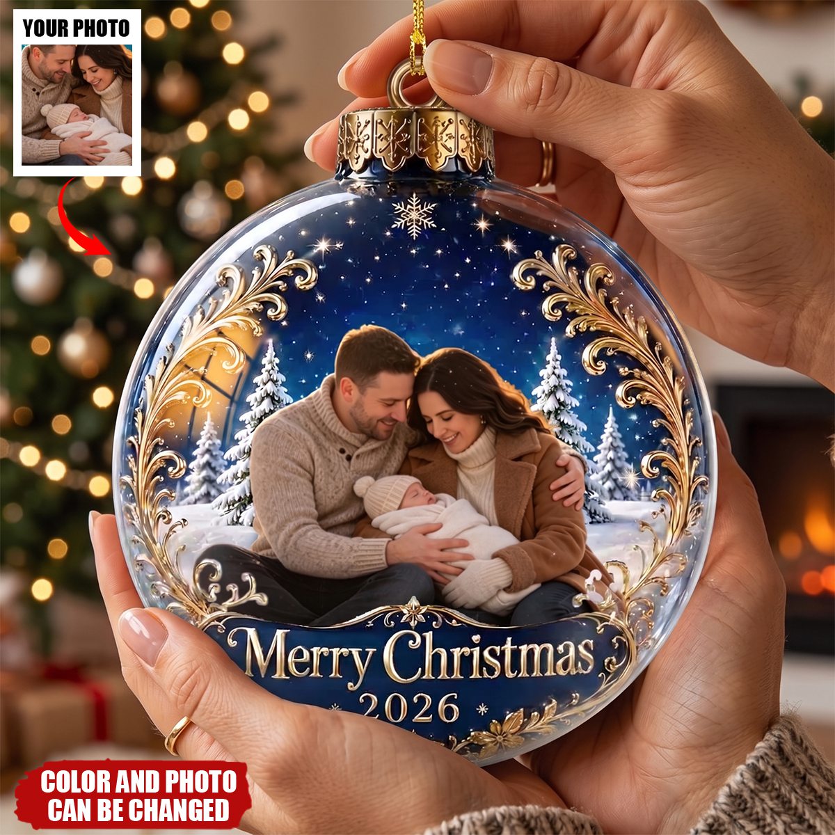 Custom Photo Acrylic Ornament - Personalized Christmas Baby Shower, Gender Reveal Gifts
