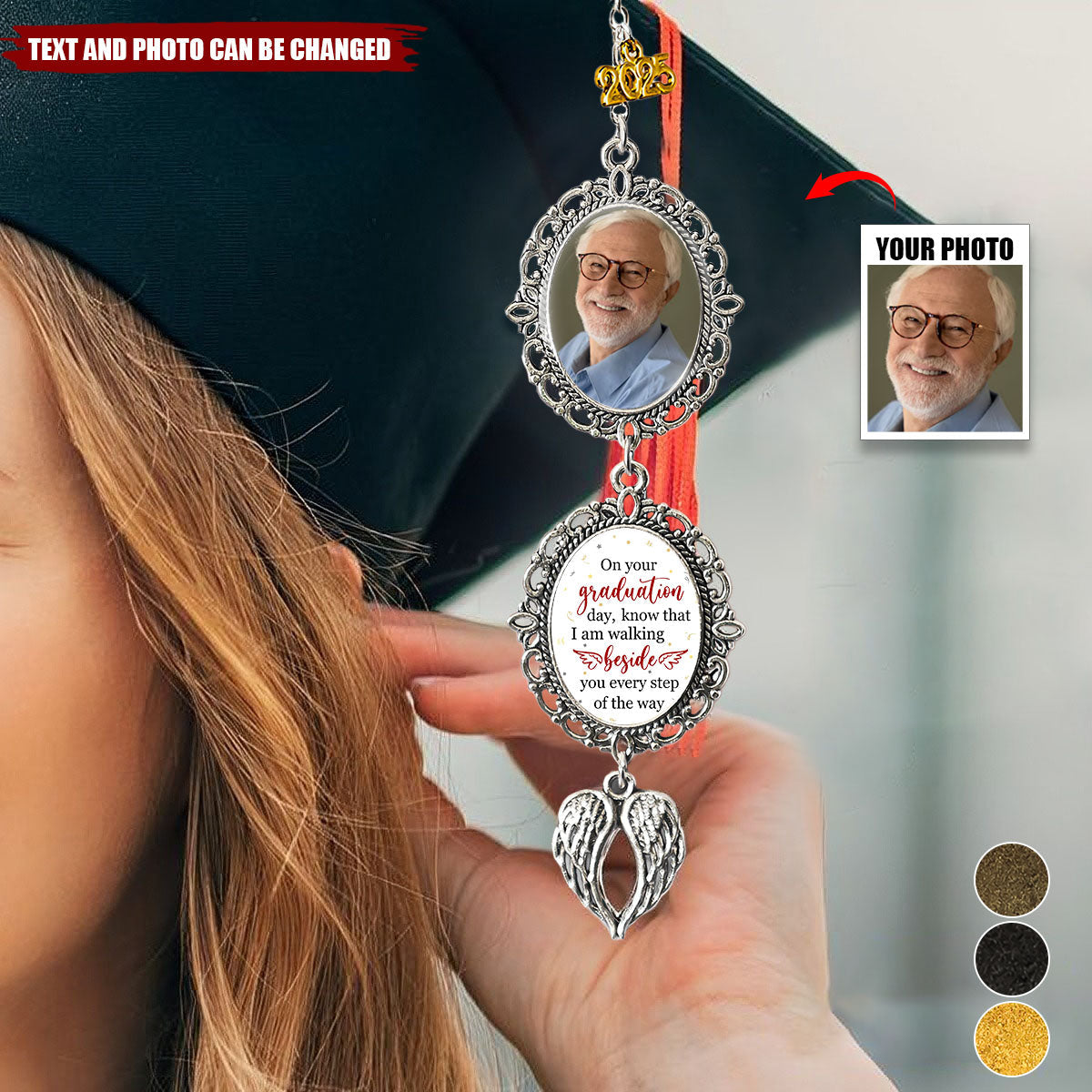 Graduation Walking Beside You Every Step - Custom Graduation Tassel Photo Charm