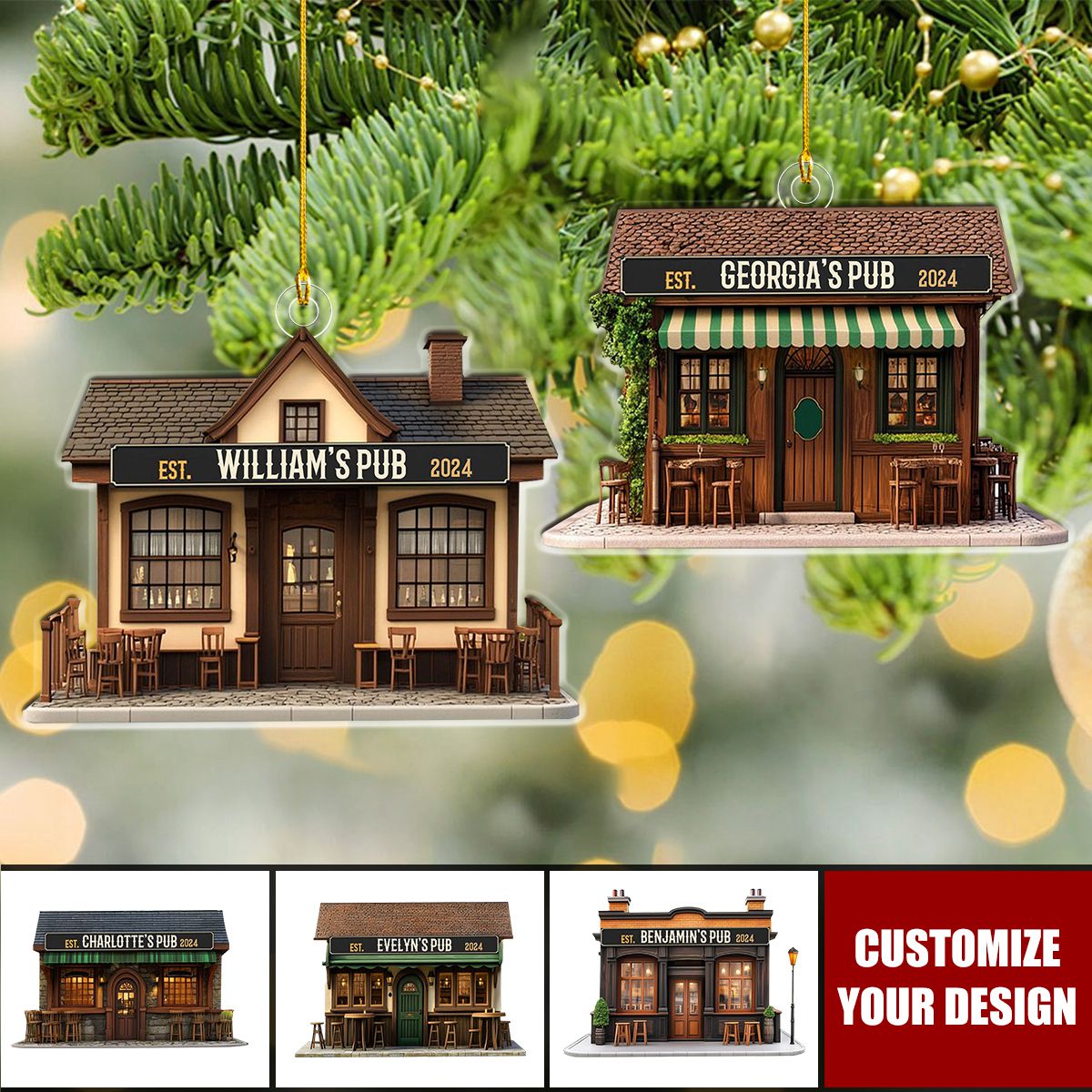Custom Name Pub Flat Ornament - Personalized Acrylic Christmas Ornament